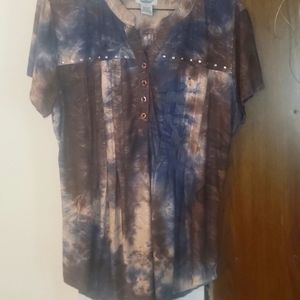 Sienna Grace blouse blue, brown & beige Large